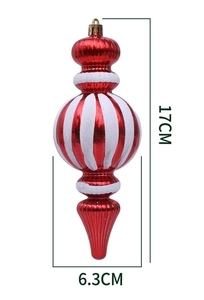 Detalle de adorno de Navidad de 17cm a rayas rojas y blancas con dimensiones mostradas