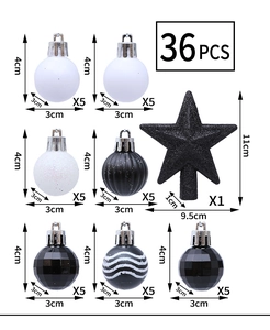 Detailed size guide for 36pcs Christmas ball set including 3cm ornaments and tree topper star