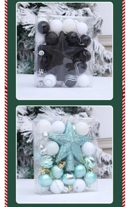 Detail of Christmas tree ornaments set with matte and glossy spheres in gift box