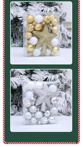 36pcs assorted Christmas ball set with glitter star in transparent gift box packaging