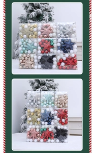 Detail of Christmas tree ornament set featuring colorful glitter balls and a large star