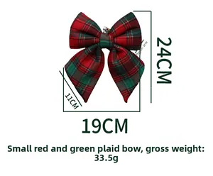 Size specifications for small red and green plaid festive bow decorative ornament