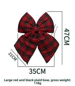 Red and black buffalo plaid Christmas bow decoration with 47cm height for tree or shop decor