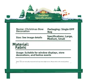 Detailed specification chart for Christmas plaid bow decorations in various sizes