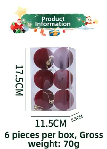 Set of 6 red flocked Christmas ball ornaments in clear packaging for tree decoration
