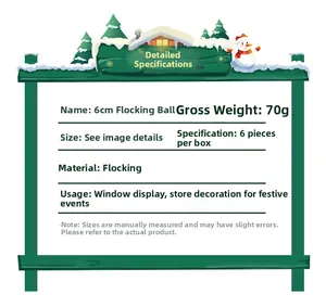 Detailed specs for 6cm flocked Christmas balls, pack of 6, for holiday tree decoration