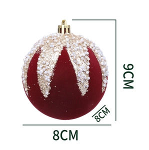 Dettaglio pallina di Natale rosso scuro da 8cm con glitter dorati e perline bianche