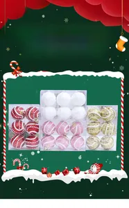 Detailed view of Christmas foam bead chain balls in white and red festive gift box