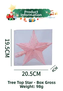 Rosa glitzernder Weihnachtsbaum-Stern mit bunten Pailletten und Größenangaben