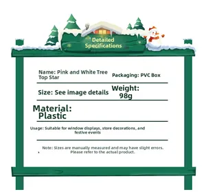 Detaillierte Parameterkarte für rosa und weiße Christbaumspitze in einer PVC-Geschenkbox