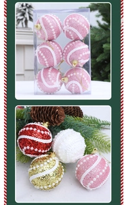 Detail of 6cm Christmas foam balls with glitter and pearl beads for tree decoration