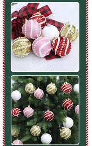 Detail of 6cm Christmas ball ornaments with pearls and glitter on a tree branch