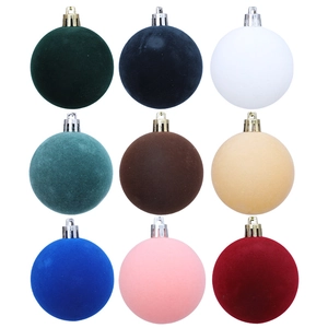 Set of 9 velvet flocked Christmas tree ornaments in assorted elegant matte colors