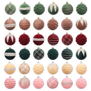 Set di 36 palline di Natale floccate con motivi glitterati in colori assortiti