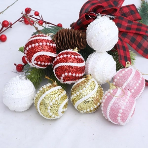 6cm Christmas tree balls with pearl chain pattern, glitter finish, in festive holiday setting