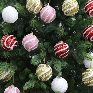6cm pearl glitter foam Christmas tree baubles ornaments hanging in assorted colors