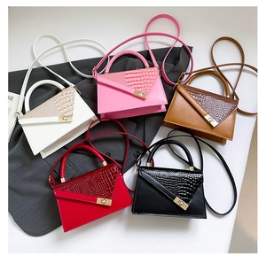Detailed collection of square crossbody bags featuring crocodile texture and gold clasp