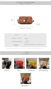 Detailed size guide and multi-color display of the mini square bag with robot pendant