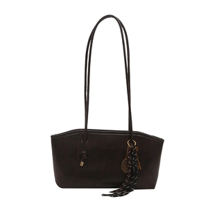 Grand sac cabas rétro marron foncé avec fines brides et détail de foulard