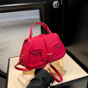 Fashion Women PU Leather Handbag Litchi Grain Crossbody Shoulder Bag Wave Flip Cover Gold Buckle Minimalist Travel Tote Bag