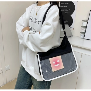 Sac fourre-tout en toile noir et blanc avec grande fenêtre transparente et carte rose