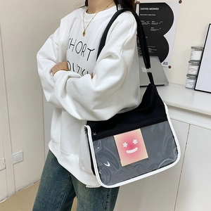 Sac fourre-tout en toile noire avec poche frontale en PVC transparent pour les étudiants