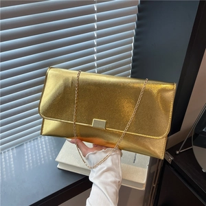 Women's Vintage Metallic PU Leather Crossbody Bag Gold Chain Strap Envelope Clutch Bag For Wedding Party Evening Purse