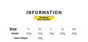 Size chart for women's long sleeve top showing weight and fabric details from S to 2XL