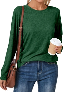Detail of dark green long sleeve crew neck t-shirt with knit texture and slim fit