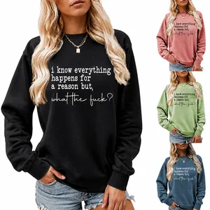 Women Crew Neck Sweatshirt Long Sleeve Cotton Blend Loose Fit Graphic Letter Print Pullover Streetwear Casual Fashion Tops