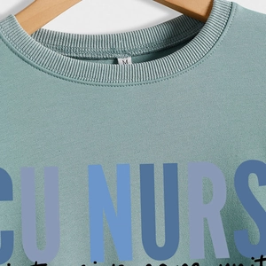 Sage green ICU Nurse crewneck sweatshirt for women with high-quality knitted cotton texture
