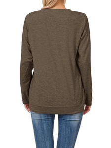Back view of a long-sleeved coffee brown slim-fit sweatshirt with a classic crew neck
