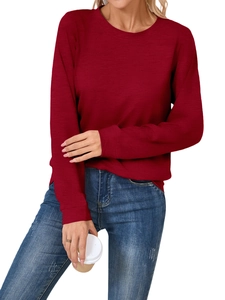 Detail of the knit texture on this long sleeve wine red crewneck casual sweatshirt