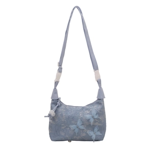 Sac bandoulière en dentelle bleu ciel avec papillons 3D et bandoulière réglable