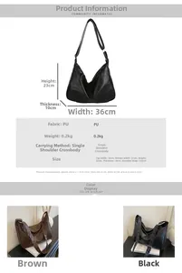 Tableau des tailles détaillé et spécifications du grand sac hobo en cuir PU souple