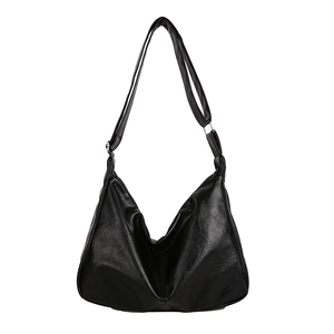 Minimalist black faux leather large hobo tote bag with adjustable shoulder strap