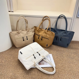 Japanese style nylon tote bag in four colors with dual front zippers and wide handles
