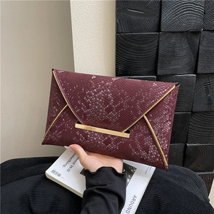 Elegant Snake Pattern Envelope Clutch Bag For Women Gold Metal Trim PU Leather Party Banquet Handbag Commuter Underarm Bag
