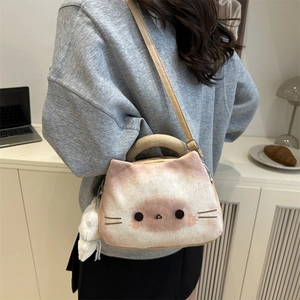 Süße Toast-Katzen-Plüschtasche mit weichem Kunstfell und Schultergurt für Damen