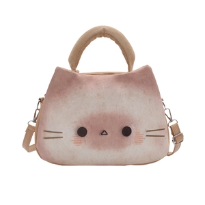 Cute toast cat plush handbag with 3D ears and crossbody strap for women and kids