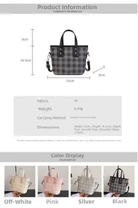 Detailed size guide for plaid bucket bag with PU fabric specs and dimensions info