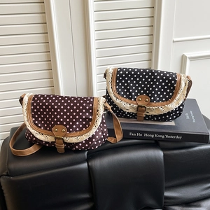 Vintage-Polka-Dot-Segeltuchtaschen mit Spitzenbesatz in Schwarz und Braun
