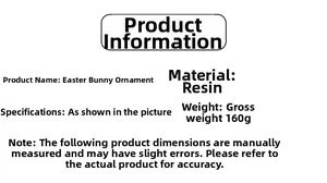 Specifications for resin Easter bunny ornament showing weight and material details