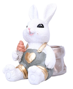 Conejo de Pascua de resina con helado y organizador de escritorio de tronco dorado