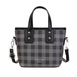 Sac seau chic à carreaux noir et gris avec poignée et bandoulière réglable amovible
