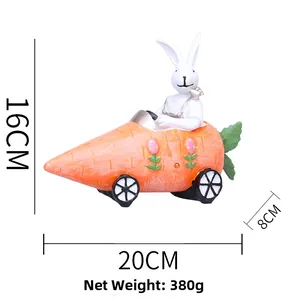 Detailed size chart for rabbit riding carrot car resin statue, 20x8x16cm, 380g net weight