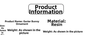 Specifications for Easter rabbit resin ornaments showing product details and material info