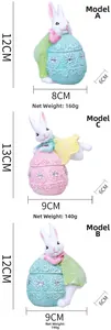 Detailed size and weight chart for three Easter resin rabbit figurines in Styles A, B, and C