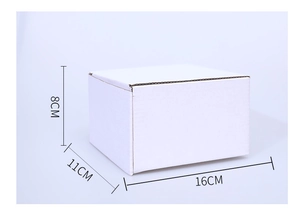 Caja de embalaje de cartón ondulado blanco para figuritas, medida 16cm x 11cm x 8cm