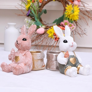 Adorno de Conejo de Pascua Creativo de Resina Cesta de Almacenamiento de Escritorio Maceta Lindo Conejito Rosa Blanco Decoración del Hogar Regalo Festivo de Pascua